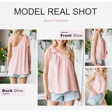 Dokotoo Womens 2024 Summer Tops Fashion One Shoulder Tie Knot Loose Fit Solid Sleeveless Shirts Ruched Tunic Tank Top Pink Small