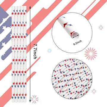 AnyDesign 200Pcs Independence Day Paper Straws American Flag Red Blue Star Pattern for Memorial Day ...