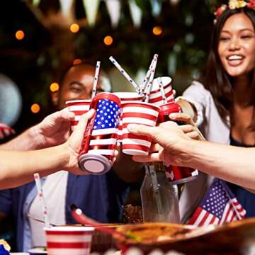 AnyDesign 200Pcs Independence Day Paper Straws American Flag Red Blue Star Pattern for Memorial Day 4th of July Super Bowl Patriotic Party Americana Themed Party Celebration