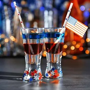 AnyDesign 200Pcs Independence Day Paper Straws American Flag Red Blue Star Pattern for Memorial Day 4th of July Super Bowl Patriotic Party Americana Themed Party Celebration