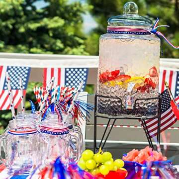 AnyDesign 200Pcs Independence Day Paper Straws American Flag Red Blue Star Pattern for Memorial Day 4th of July Super Bowl Patriotic Party Americana Themed Party Celebration