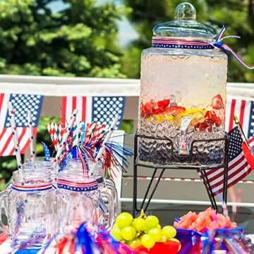 AnyDesign 200Pcs Independence Day Paper Straws American Flag Red Blue Star Pattern for Memorial Day 4th of July Super Bowl Patriotic Party Americana Themed Party Celebration