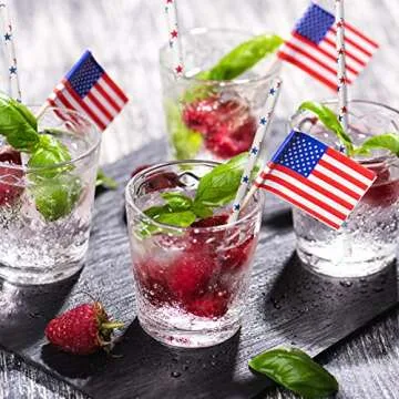 AnyDesign 200Pcs Independence Day Paper Straws American Flag Red Blue Star Pattern for Memorial Day 4th of July Super Bowl Patriotic Party Americana Themed Party Celebration
