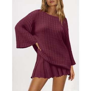 SENSERISE Skirt Sets Women 2 Piece Outfits Fall 2 Piece Sweater Set Long Sleeve Dress and Top Set Wi...