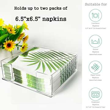 Acrylic Cocktail Napkin Holder, Acrylic Luncheon Napkins Holder for Table and Kitchen, Table Top Napkin Holders, Napkin Tray for for Bathroom, Kitchen, Parties, Weddings, Events 7 x 7 inches