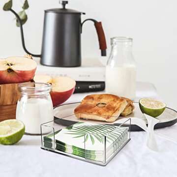 Acrylic Cocktail Napkin Holder, Acrylic Luncheon Napkins Holder for Table and Kitchen, Table Top Napkin Holders, Napkin Tray for for Bathroom, Kitchen, Parties, Weddings, Events 7 x 7 inches