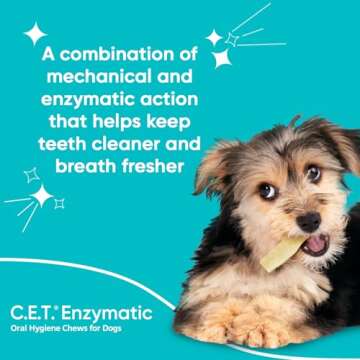 C.E.T. Enzymatic Oral Hygiene Chews for Dogs - Plaque & Tartar Control - Single Layer Beefhide with Exclusive Dual-Enzyme System & Tasty Chicken Flavor - Easy to Give Dog Dental Chew