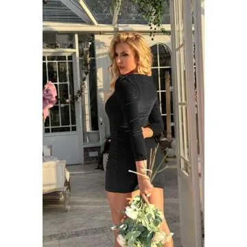 GOBLES Womens Sexy Velvet Long Sleeve Bodycon Elegant Mini Party Dress Black