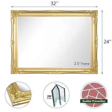 Antique Glossy Rectangular Wall Mirror for Home Decor