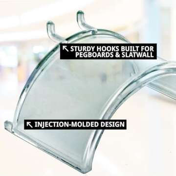 Azar Displays 800026 Clear Lexan Plastic Necklace Half Round Bar for Pegboard (Pack of 4)