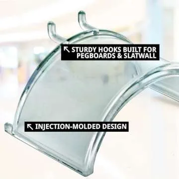 Azar Displays 800026 Clear Lexan Plastic Necklace Half Round Bar for Pegboard (Pack of 4)