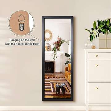PexFix Door Mirror Full Length 18"x51" Over The Door Rectangle Sleek Frame Space Saving Floor Mirror...