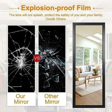 PexFix Door Mirror Full Length 18"x51" Over The Door Rectangle Sleek Frame Space Saving Floor Mirror Dressing Hanging Wall Mounted Mirror-Black