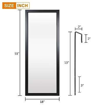 PexFix Door Mirror Full Length 18"x51" Over The Door Rectangle Sleek Frame Space Saving Floor Mirror Dressing Hanging Wall Mounted Mirror-Black