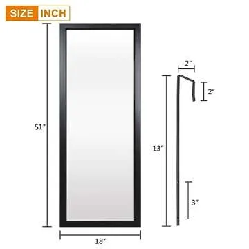 PexFix Door Mirror Full Length 18"x51" Over The Door Rectangle Sleek Frame Space Saving Floor Mirror Dressing Hanging Wall Mounted Mirror-Black
