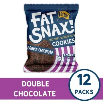 Fat Snax Low-Carb Soft Baked Keto Cookies, Double Chocolate, 1.4 Ounce (Pack of 12), Almond Flour Cookies, Certified Gluten-Free, Low Sugar Snack, 2g Net Carbs, 8g Fat