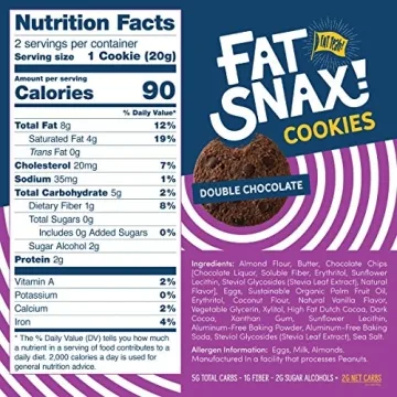 Fat Snax Low-Carb Soft Baked Keto Cookies, Double Chocolate, 1.4 Ounce (Pack of 12), Almond Flour Cookies, Certified Gluten-Free, Low Sugar Snack, 2g Net Carbs, 8g Fat