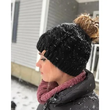 Ponytail Beanie for Women - FURTALK Knit Hat