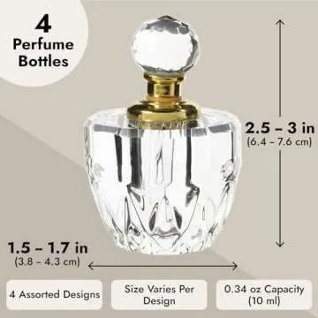 Okuna Outpost 4 Pack Crystal Perfume Bottle Set in 4 Unique Designs, Empty Refillable Bottles for Fragrances, Bathroom Decor