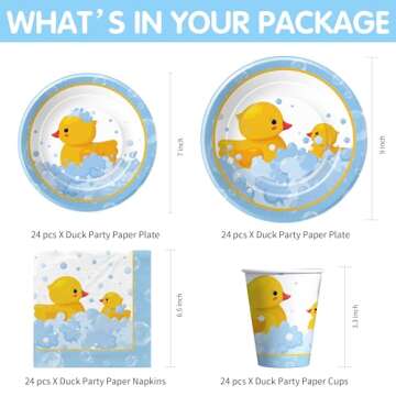 APOWBLS Rubber Duck Party Decorations Tableware - Duck Party Supplies, Plate, Cup, Napkin, Tableclot...
