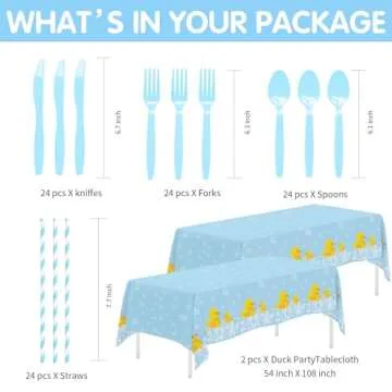 APOWBLS Rubber Duck Party Decorations Tableware - Duck Party Supplies, Plate, Cup, Napkin, Tablecloth, Cutlery, Bubble Bath Rubber Duck Theme Birthday Baby Shower Decorations Dinnerware | Serve 24