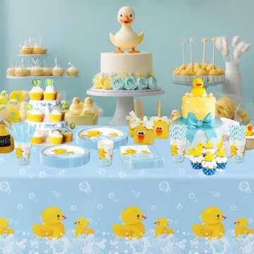 APOWBLS Rubber Duck Party Decorations Tableware - Duck Party Supplies, Plate, Cup, Napkin, Tablecloth, Cutlery, Bubble Bath Rubber Duck Theme Birthday Baby Shower Decorations Dinnerware | Serve 24