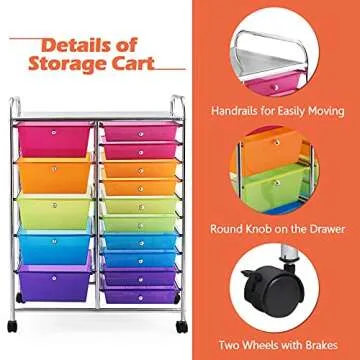 GOFLAME 15-Drawer Multipurpose Rolling Storage Cart