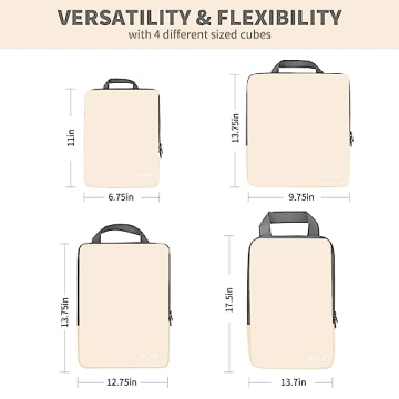 BAGAIL 4 Set/6 Set/8 Set Compression Packing Cubes Travel Accessories Expandable Packing Organizers(Beige ClothPattern 4 Set)