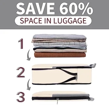 BAGAIL 4 Set/6 Set/8 Set Compression Packing Cubes Travel Accessories Expandable Packing Organizers(Beige ClothPattern 4 Set)