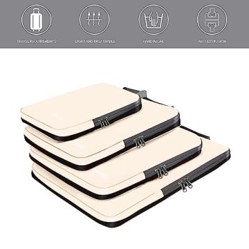 BAGAIL 4 Set/6 Set/8 Set Compression Packing Cubes Travel Accessories Expandable Packing Organizers(Beige ClothPattern 4 Set)