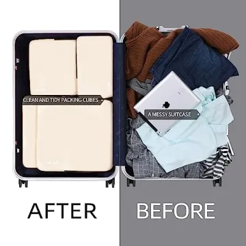 BAGAIL 4 Set/6 Set/8 Set Compression Packing Cubes Travel Accessories Expandable Packing Organizers(Beige ClothPattern 4 Set)