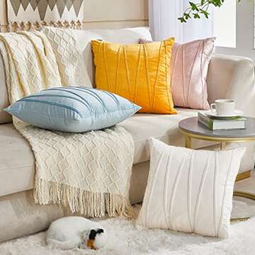 Top Finel Decorative Throw Pillow Covers 24 X 24 Inch,Soft Solid Velvet Pillow Covers Cushion Case for Sofa Bedroom 60 X 60 Cm (Pack of 2) Cream White,Large Christmas Pillow Covers