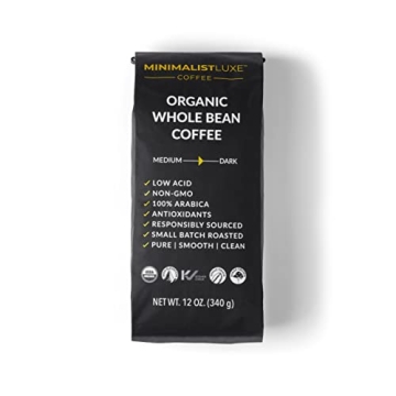MINIMALISTLUXE Organic Low Acid Coffee Beans - Gourmet Medium Dark Roast, USDA Organic & Single Orig...