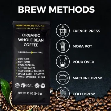 MINIMALISTLUXE Organic Low Acid Coffee Beans - 12 Ounce