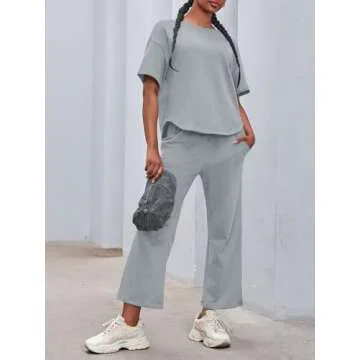 Fisoew Womens Stylish Workout Tracksuit Set with Pockets