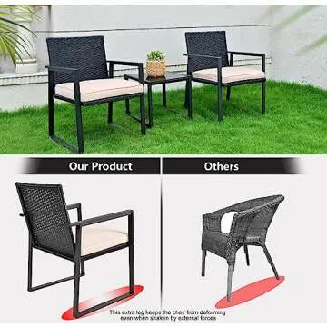 SUNLEI Outdoor 3-Piece Bistro Set Black Wicker Furniture-Two Chairs with Glass Coffee Table (Beige)