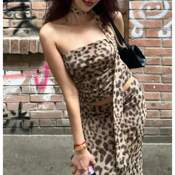 Ponitrack Y2k Animal Print Two Piece Set for Women