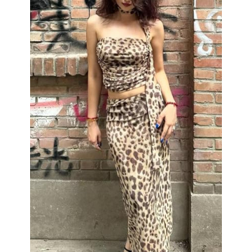 Ponitrack Y2k Animal Print Two Piece Set for Women