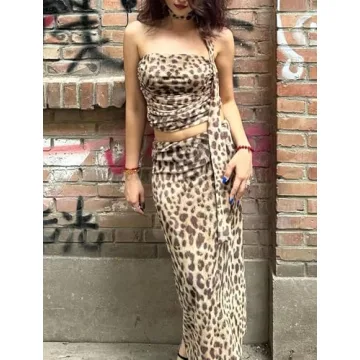 Ponitrack Y2k Animal Print Two Piece Set for Women