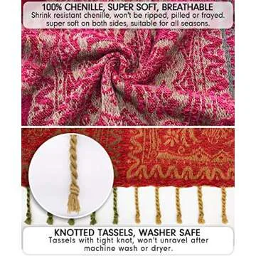 MayNest Bohemian Tribal Throws Blankets Reversible Colorful Red Blue Boho Hippie Chenille Jacquard Fabric Throw Covers Large Couch Furniture Sofa Chair Loveseat Recliner Oversized (Red, S:75x60)