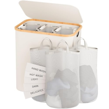 160L Laundry Hamper with Lid & 3 Compartments