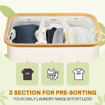 160L Laundry Hamper with Lid & 3 Compartments