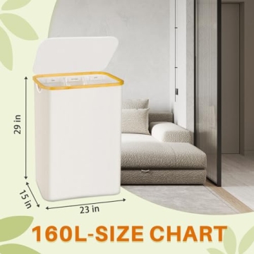 160L Laundry Hamper with Lid & 3 Compartments
