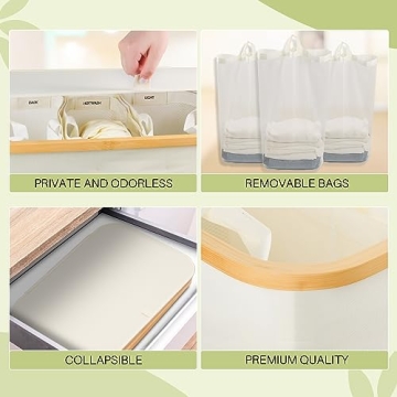 160L Laundry Hamper with Lid & 3 Compartments