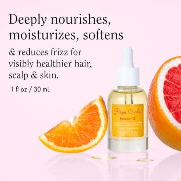 Rizos Curls Nourish Oil, Moisturize & Soften, Smooth & Shine for Frizz Free Hair, Lightweight and Quickly Absorbs, Improves Hair, Scalp & Skin with Vitamin C, For All Hair Types 1a - 4c, 1 oz