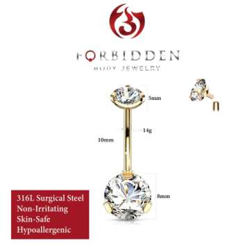 Forbidden Body Jewelry Long Belly Button Rings, Belly Button Jewelry, 14G Surgical Steel, Tri-Prong ...