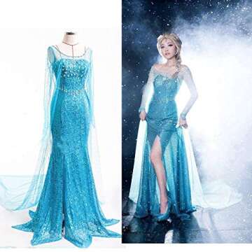 Snow Queen Princess Dress Women adult Fancy Party Dress Up Halloween Cosplay Costume (elsa1,M)