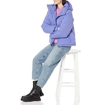 Amazon Essentials Women's Short Waisted Puffer Jacket (Available in Plus Size), Purple Blue, Small