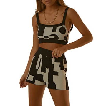 Yuemengxuan Women's Two Piece Knitted Floral Shorts Set - Summer Stylish Outfit