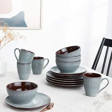 Stylish Gourmet Basics Blue Dinnerware Set for All